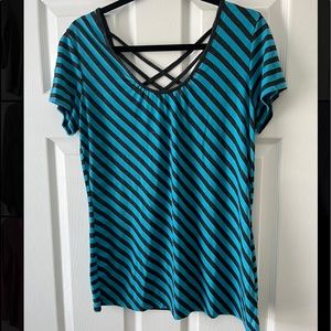 Blue and gray striped shirt